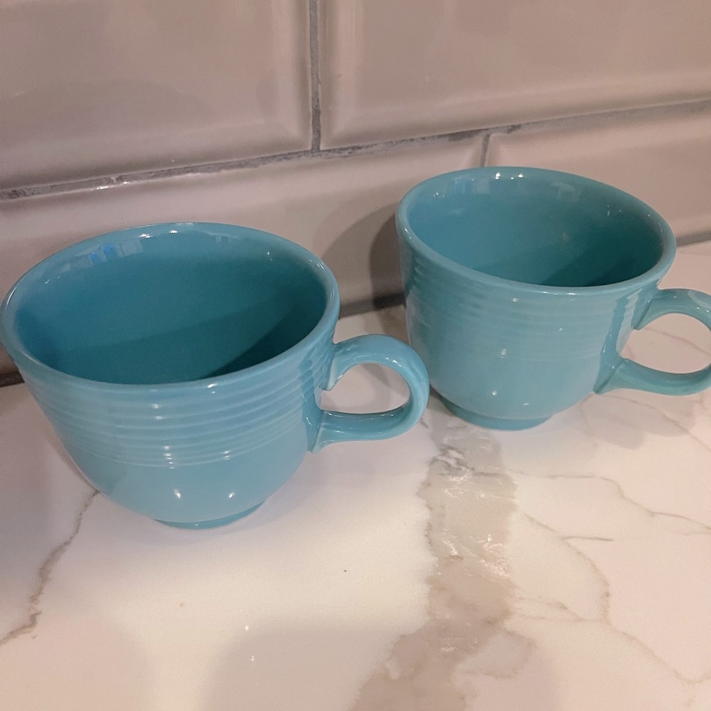 2 Fiestaware Fiesta turquoise blue mugs teacups set of 2